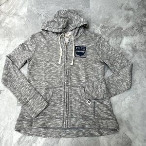 Feed USA X Target Sweatshirt Women‎ Small S Grey Hooded Heathered Full Zip Logo